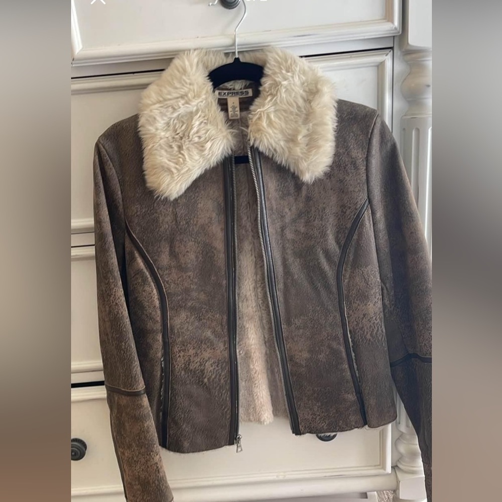 Express Leather faux fur jacket. Size 6